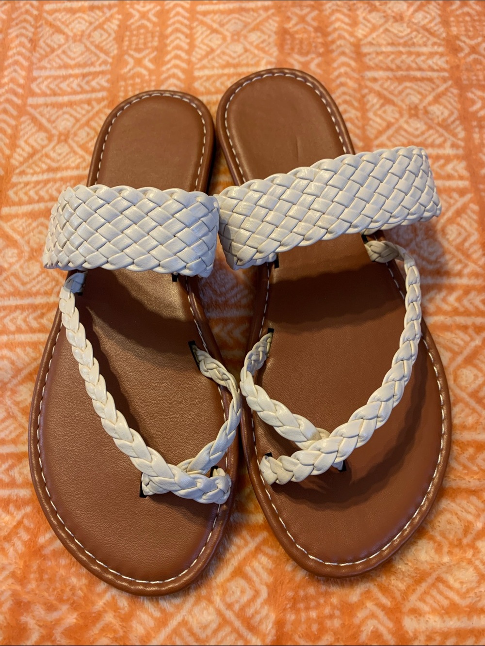 Braided White Strap Brown Footbed Sandals